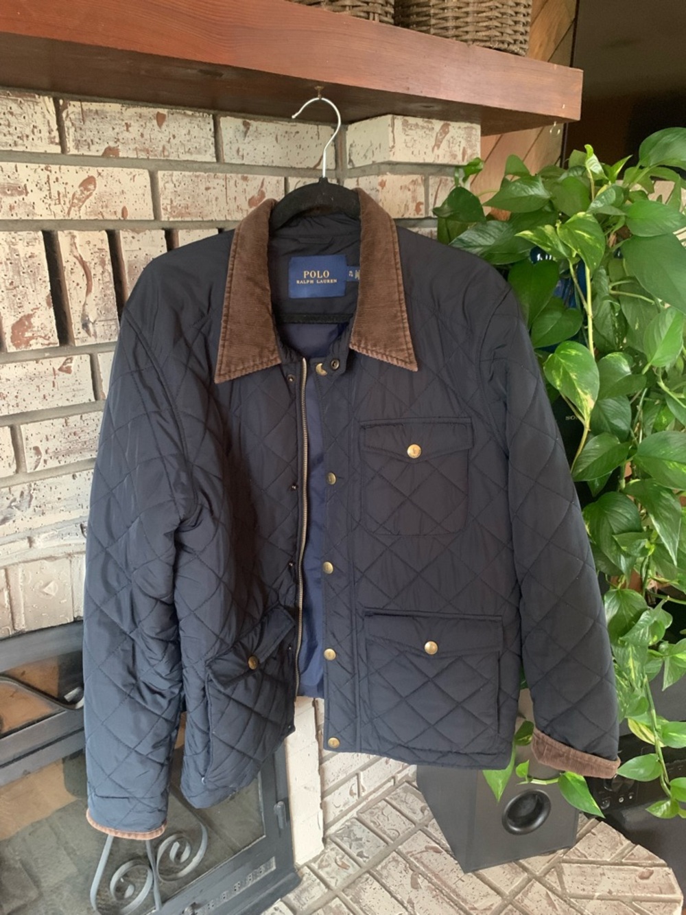 Polo by Ralph Lauren Navy Quilted Jacket with Brown Corduroy Collar